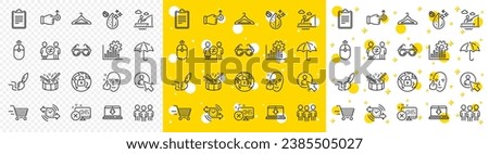 Outline Drag drop, User and Lock line icons pack for web with Internet downloading, Drums, Dirty water line icon. Group, Timer, Healthy face pictogram icon. Delivery shopping, Umbrella. Vector