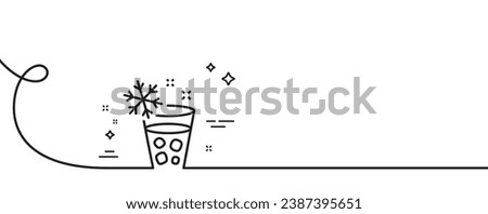 Glass with ice line icon. Continuous one line with curl. Ice maker sign. Freezing function symbol. Ice maker single outline ribbon. Loop curve pattern. Vector