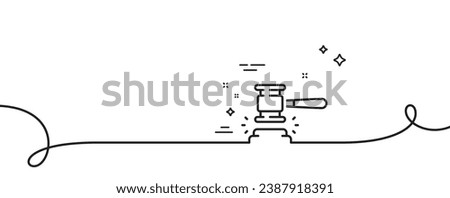 Auction hammer line icon. Continuous one line with curl. Bid offer sign. Lot was sold symbol. Auction hammer single outline ribbon. Loop curve pattern. Vector