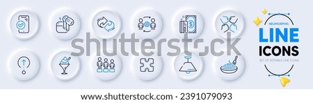 Squad, Payment and Headset line icons for web app. Pack of Ice cream, Engineering team, Equality pictogram icons. Ceiling lamp, Puzzle, Swipe up signs. Approved phone, Pasta dish, Refresh. Vector
