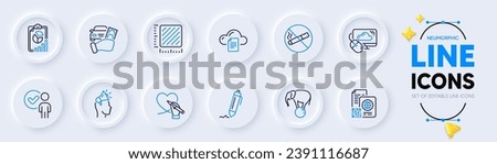 Elephant on ball, Social care and Square meter line icons for web app. Pack of Signature, No smoking, Cloud computing pictogram icons. Brand ambassador, Qr code, Rent car signs. Vector
