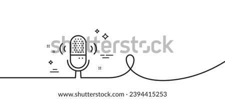 Microphone line icon. Continuous one line with curl. Studio mic sign. Voice record device symbol. Microphone single outline ribbon. Loop curve pattern. Vector