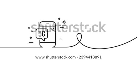 5g technology phone line icon. Continuous one line with curl. Wifi wireless network sign. Mobile data transmission symbol. 5g phone single outline ribbon. Loop curve pattern. Vector