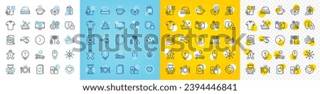 Vector icons set of Update document, Vegetables and Return package line icons pack for web with Swipe up, T-shirt, Helicopter outline icon. Networking, Gingerbread man, Hourglass pictogram. Vector