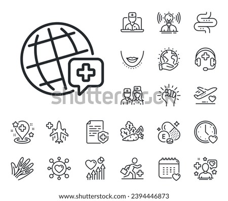 Medical help sign. Online doctor, patient and medicine outline icons. World medicine line icon. Pharmacy medication symbol. World medicine line sign. Veins, nerves and cosmetic procedure icon. Vector