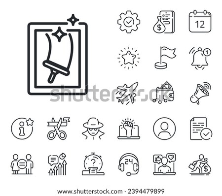 Washing service symbol. Salaryman, gender equality and alert bell outline icons. Window cleaning line icon. Housekeeping equipment sign. Window cleaning line sign. Vector