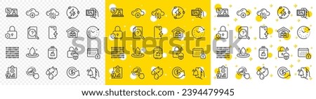 Outline Green electricity, Smartphone charging and Cloud sync line icons pack for web with Fuel energy, Inspect, Gas cylinder line icon. Dollar exchange, Wholesale goods. Vector