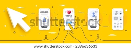 Cleaning spray, Ceiling lamp and Notebook service line icons pack. Phone screen mockup with 3d alert bell, health and headshot. Web shop, Puzzle, Calendar web icon. Vector