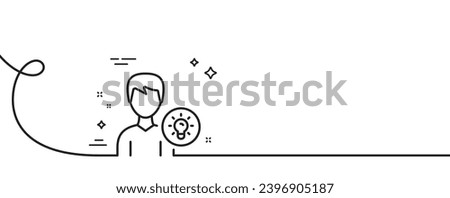 User line icon. Continuous one line with curl. Profile with Lamp bulb sign. Male Person silhouette with idea symbol. Person idea single outline ribbon. Loop curve pattern. Vector