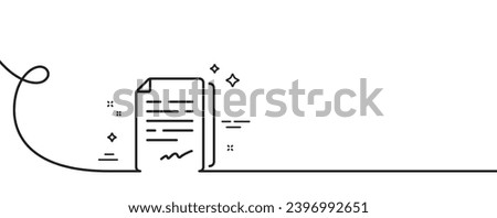 Document signature line icon. Continuous one line with curl. Agreement doc file sign. Office note symbol. Document signature single outline ribbon. Loop curve pattern. Vector