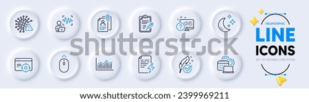 Voice wave, Swipe up and Vaccine report line icons for web app. Pack of Hypoallergenic tested, Covid virus, Moon pictogram icons. Money diagram, Power certificate, Software signs. Vector