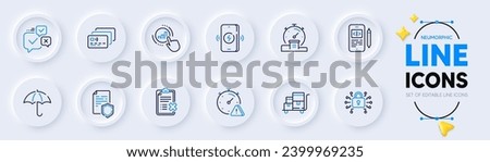 Online voting, Attention and Data security line icons for web app. Pack of Graph chart, Timer, Umbrella pictogram icons. Security lock, Card, Inventory cart signs. Phone code. Vector