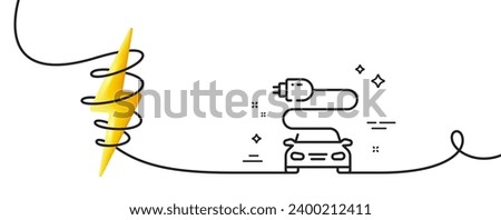 Car charge line icon. Continuous one line with curl. Vehicle charging plug sign. Electric power symbol. Car charge single outline ribbon. Loop curve with energy. Vector