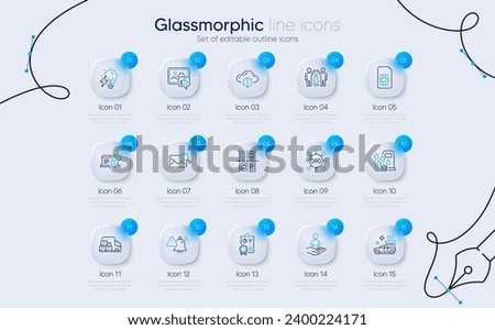 Set of Cloud protection, Like photo and Parking place line icons for web app. Recruitment, Electricity bulb, Dao icons. Sim card, Attention bell, Partnership signs. Fuel price. Vector