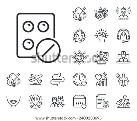 Medicine drugs sign. Online doctor, patient and medicine outline icons. Medical tablet line icon. Pharmacy medication symbol. Medical tablet line sign. Vector