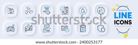 Cyber attack, Shields and Tutorials line icons for web app. Pack of Calendar, Refresh like, Map pictogram icons. No waterproof, Delivery cart, Accounting checklist signs. Washing machine. Vector