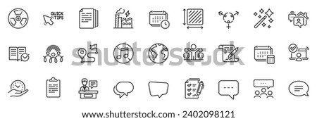 Icons pack as Chemical hazard, Journey and Online access line icons for app include Work home, Talk bubble, Account outline thin icon web set. Chat, Safe time, Magic wand pictogram. Vector