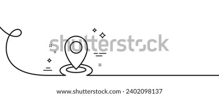 Location line icon. Continuous one line with curl. Map pointer sign. Location single outline ribbon. Loop curve pattern. Vector