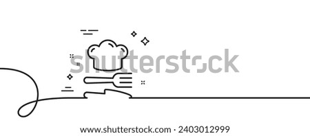 Food line icon. Continuous one line with curl. Cooking chef sign. Fork, knife symbol. Food single outline ribbon. Loop curve pattern. Vector