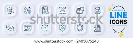 Security, Petrol station and Payment protection line icons for web app. Pack of Project deadline, Report, Quote bubble pictogram icons. 24h delivery, Award app, Shield signs. Timer. Vector