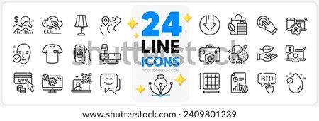 Icons set of Dresser, Online shopping and Road line icons pack for app with Vitamin e, Health skin, Food app thin outline icon. Bid offer, Check investment, Report pictogram. Vector