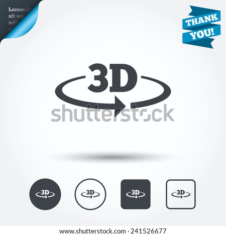 3D sign icon. 3D New technology symbol. Rotation arrow. Circle and square buttons. Flat design set. Thank you ribbon. Vector