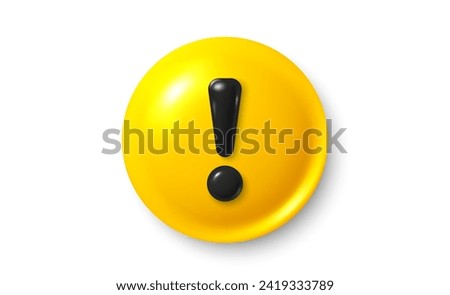 Yellow danger warning 3d icon. Alert, caution or emergency notification symbol. Danger hazard notification. Caution alert notice, triangle warning reminder and emergency attention. Vector illustration