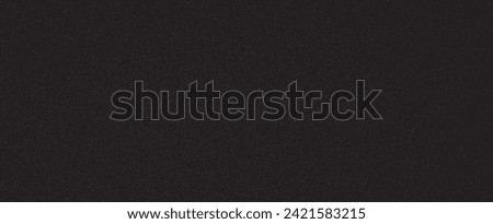 Panoramic black metal background and grain texture. Abstract black grain noise texture. Dark grunge surface. Black dotted background. Vector illustration