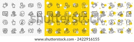 Outline Remove account, Competition and Helping hand line icons pack for web with Ask question, Depression treatment, Hand line icon. Safe planet, Replacement, Inclusion pictogram icon. Vector