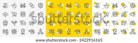 Outline Lock, New mail and Hydroelectricity line icons pack for web with Synchronize, Loud sound, Brand contract line icon. Cloud protection, Marketing strategy, Vip award pictogram icon. Vector