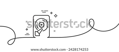 Hdd line icon. Continuous one line with curl. Computer memory component sign. Data storage symbol. Hdd single outline ribbon. Loop curve pattern. Vector