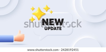 New update icon. Neumorphic background with chat speech bubble. Special offer sign. Important information available symbol. New update speech message. Banner with like hand. Vector