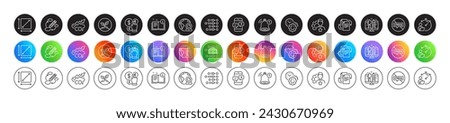 Square area, Phone survey and Creative design line icons. Round icon gradient buttons. Pack of Co2, Stop stress, Startup icon. Money currency, Order, Reminder pictogram. Vector