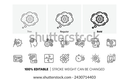 Puzzle, Dividers tool and Architect plan. Engineering line icons. Engineer linear icon set. Line icons set. Vector