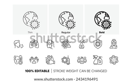 Medical Mask, Washing Hands, Corona Virus Symptoms. Coronavirus line icons. Social Distance, Hand Sanitizer, Face mask line icons. Covid-19 pandemic, Lung Disease, coronavirus hygiene. Vector
