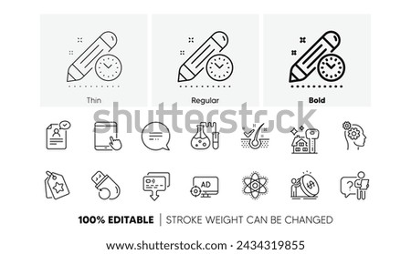 Inflation, Project deadline and Flash memory line icons. Pack of Card, Tablet pc, Chemistry lab icon. Anti-dandruff flakes, Loyalty tags, Thoughts pictogram. Text message, Buying house. Vector