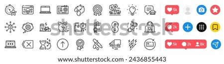 Delivery route, Cyber attack and Security lock line icons pack. Social media icons. Notebook, Laptop password, Approved award web icon. Delivery time, Internet, Scroll down pictogram. Vector