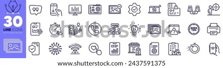 Card, Internet app and Scroll down line icons pack. Fast recovery, Money profit, Report document web icon. Printer, Execute, Quote bubble pictogram. 5g notebook, Tips, Idea. Timer. Vector