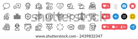 Buying house, 24h service and Wallet line icons pack. Social media icons. Battery, Medical shield, Bid offer web icon. Typewriter, Waterproof, Maximize pictogram. Vector