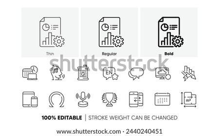 Talk bubble, Mobile devices and Work time line icons. Pack of Phone communication, Voicemail, Report icon. Saving electricity, Omega, English pictogram. Calendar, Oil barrel, Recovery cloud. Vector