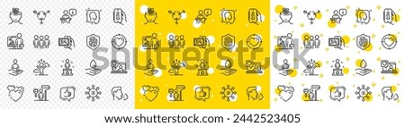 Outline Water care, Heart target and Painter line icons pack for web with Group, Info app, Fingerprint line icon. Heart, Discrimination, Genders pictogram icon. Difficult stress, Anxiety, Head. Vector