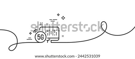 5g internet line icon. Continuous one line with curl. Wireless technology sign. Fast wifi symbol. 5g internet single outline ribbon. Loop curve pattern. Vector