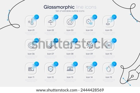 Set of Stress, Online statistics and Eco power line icons for web app. Product knowledge, Cogwheel, Uv protection icons. Agreement document, 5g upload, 5g technology signs. Quick tips. Vector