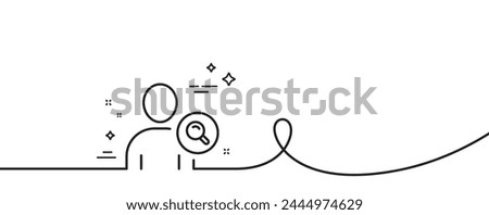 Search User line icon. Continuous one line with curl. Profile Avatar with Magnifying glass sign. Person silhouette symbol. Find user single outline ribbon. Loop curve pattern. Vector