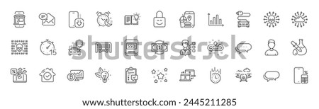 Food app, Cloud network and Parking garage line icons. Pack of Recruitment, Chemistry experiment, House security icon. Drone, Dots message, Stars pictogram. Car charge, Cyber attack. Vector