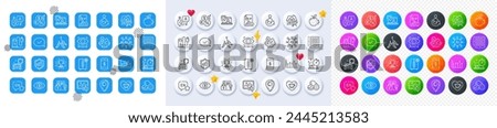 Charging station, Inflation and Smartphone payment line icons. Square, Gradient, Pin 3d buttons. AI, QA and map pin icons. Pack of Share, Food delivery, Growth chart icon. Vector