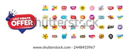 Flash offer sale banners pack. Promo price discount stickers. Special offer 3d speech bubble. Promotion flash coupons. Mega discount deal banners. Sale chat speech bubble. Ad promo message. Vector