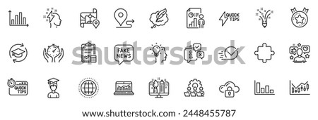 Icons pack as Timer, Copyright chat and Ranking star line icons for app include Info, Journey, Quickstart guide outline thin icon web set. Continuing education, Web analytics. Vector