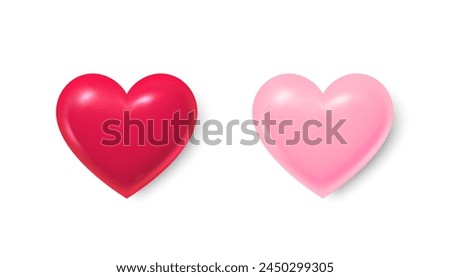 Heart shape 3d icons. Love symbol for Valentines day and Mother day decoration. Social media like symbol. Set of realistic 3d hearts for love design. Red and pink hearts. Vector illustration