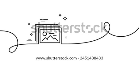 Image gallery line icon. Continuous one line with curl. Photo thumbnail sign. Album picture placeholder symbol. Image gallery single outline ribbon. Loop curve pattern. Vector